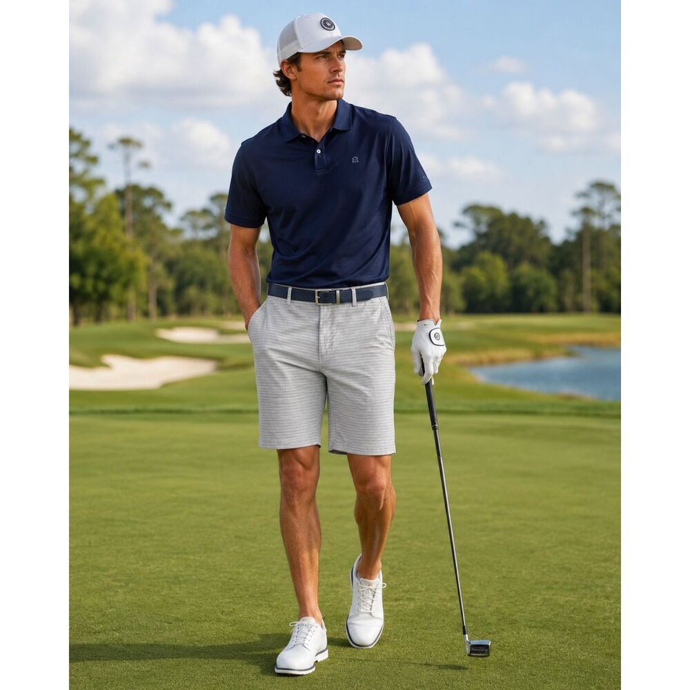 Ben Hogan Performance Golf Shorts Men's 36 Light Gray Stripe Flat Front Moisture